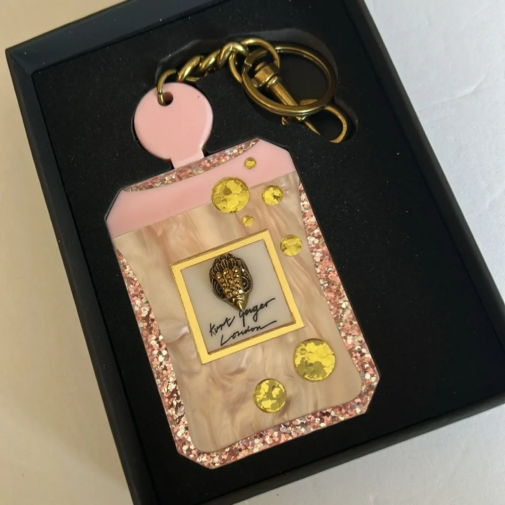 Kurt Geiger Pink and Gold glitter handbag charm accessory Key Holder Key fab